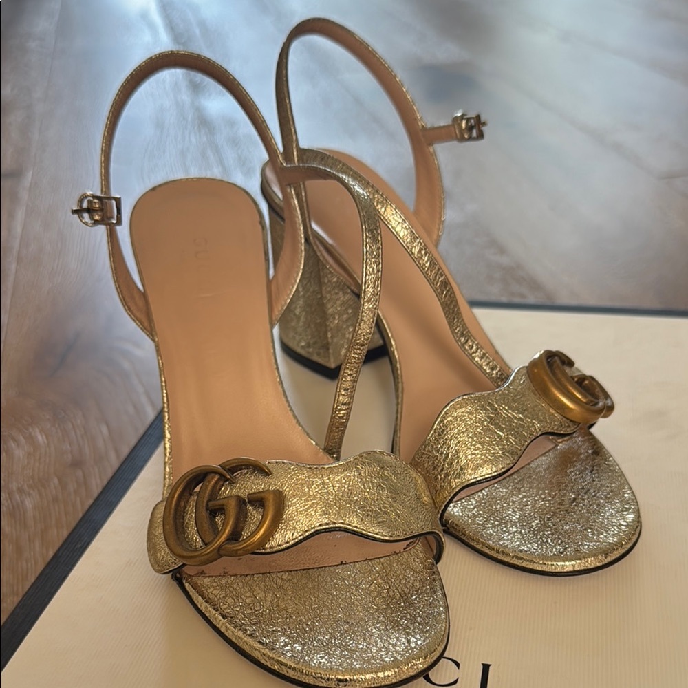 Gucci Gold High Heel Slingback Heels